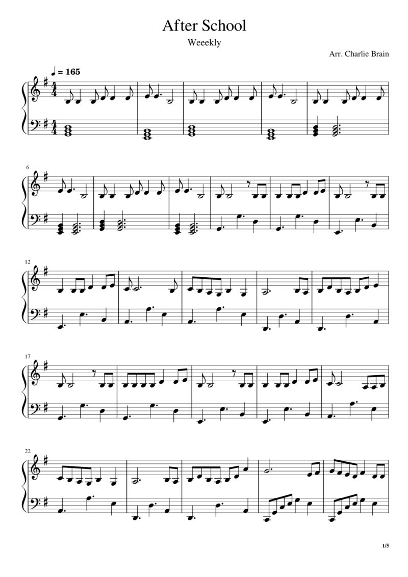 After School Weekly Piano Sheet Music ESheetMusics