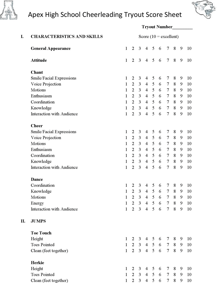 AHS Cheer Score Sheet Cheerleading Tryouts High School Cheer High 