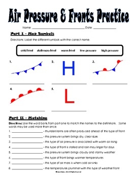 Air Pressure And Weather Fronts Practice TPT