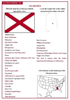 ALABAMA Fact File Worksheet Research Sheet By Kangaroo Worksheets