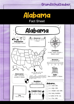 Alabama State Fact Sheet By Grundschulzauber TPT
