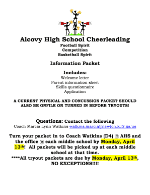 Alcovy High School Cheerleading Fill Online Printable Fillable 
