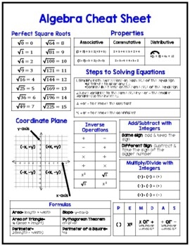 Algebra Cheat Sheet By Ramsey 39 s Resources TPT