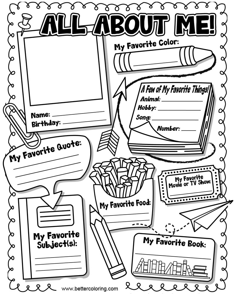 All About Me Colouring Sheets