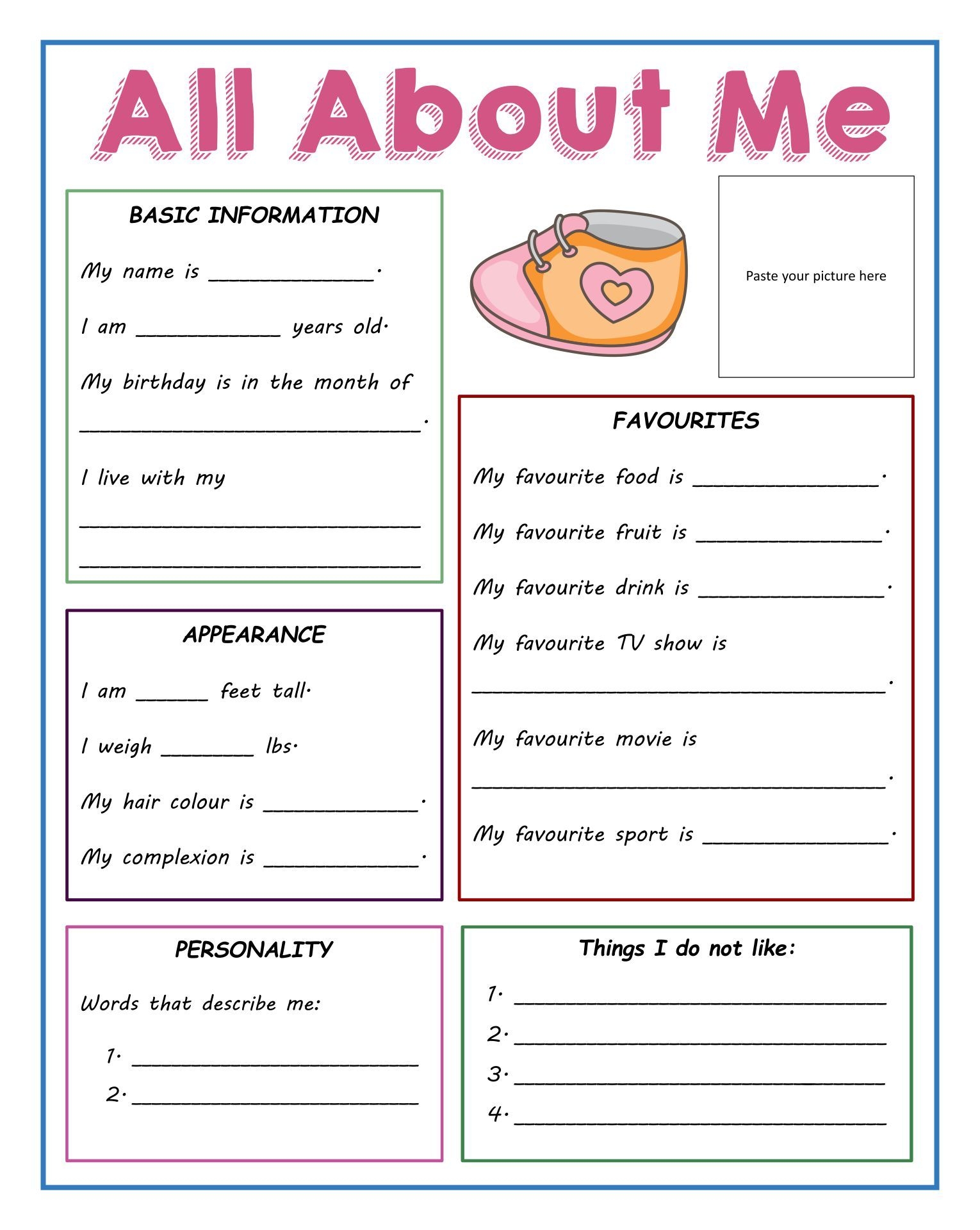 All About Me Form For High School 20 Free PDF Printables Printablee
