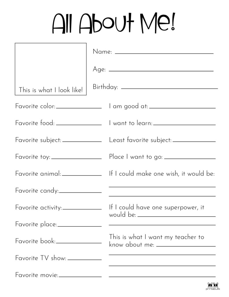 All About Me Printable Sheets