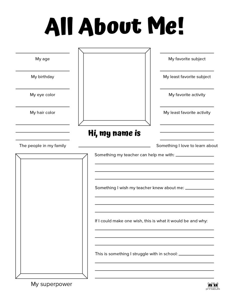 All About Me Printables Middle School