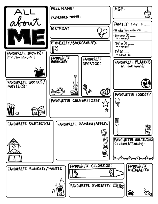 All About Me Printables Middle School