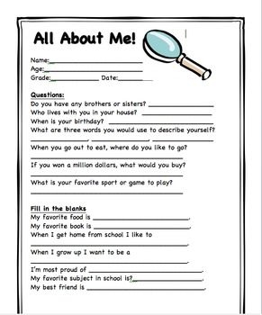 All About Me Student Information Sheet Student Information Sheet 