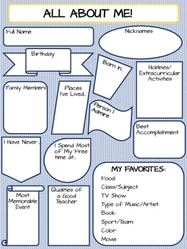 All About Me Worksheet Middle School Printable Sheet Education
