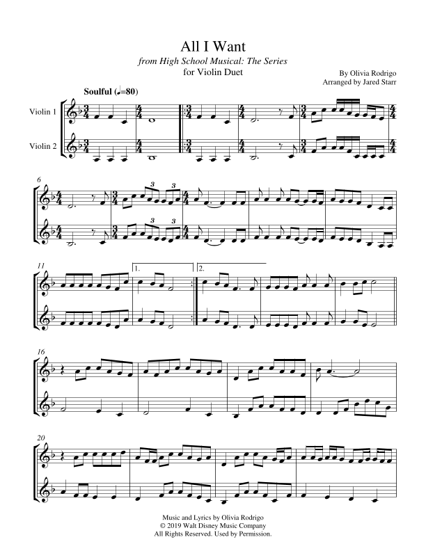 All I Want arr Jared Starr Par Olivia Rodrigo Partitions Pour Violon 