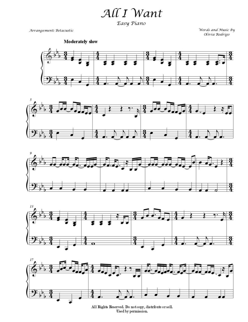 All I Want Olivia Rodrigo EASY Sheet Music In 2022 Piano Music 
