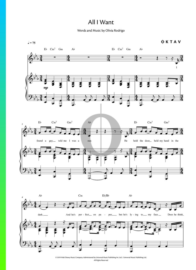 All I Want Piano Sheet Music From High School Musical The Musical The 