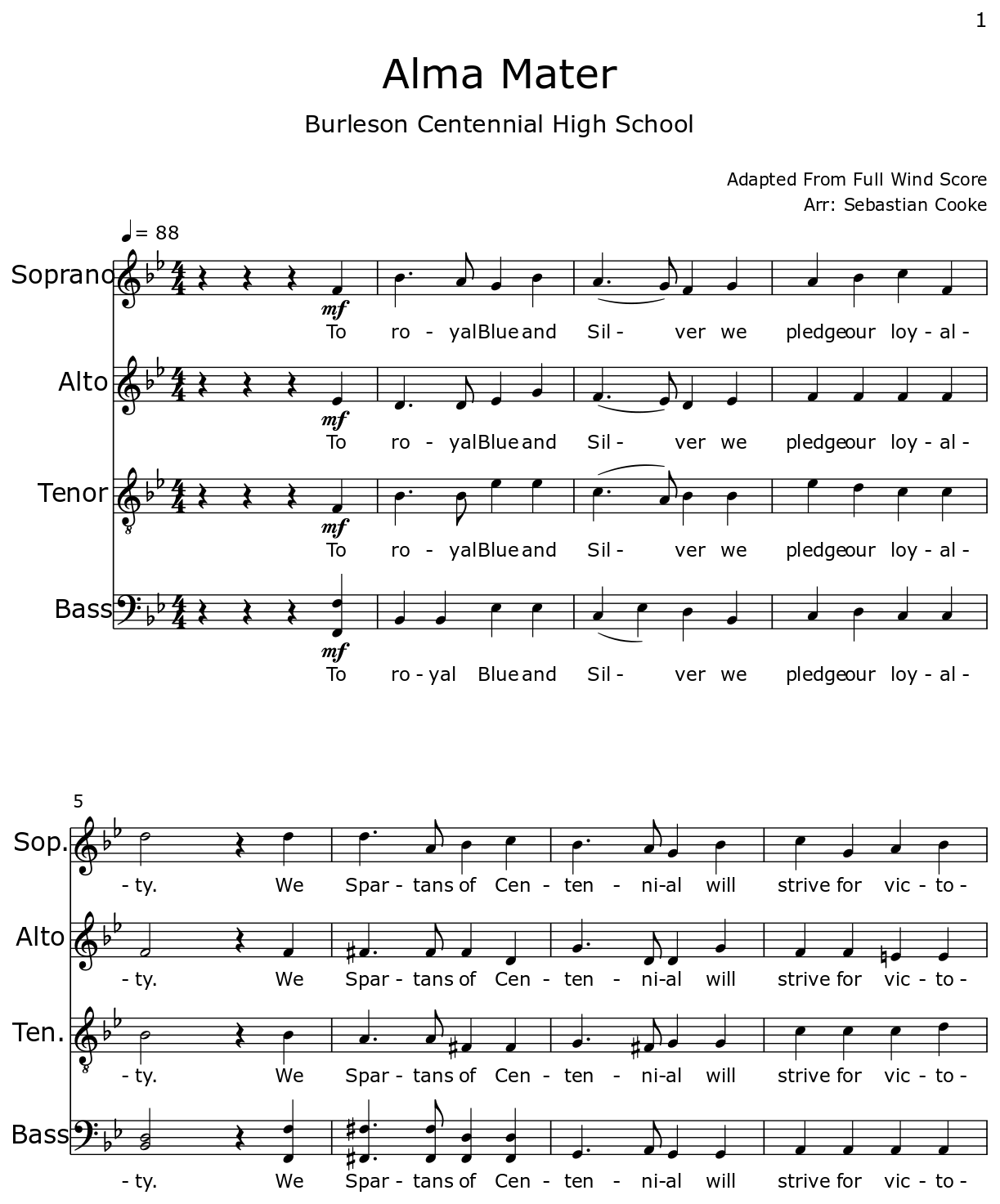 Alma Mater Sheet Music For Choir Tenor