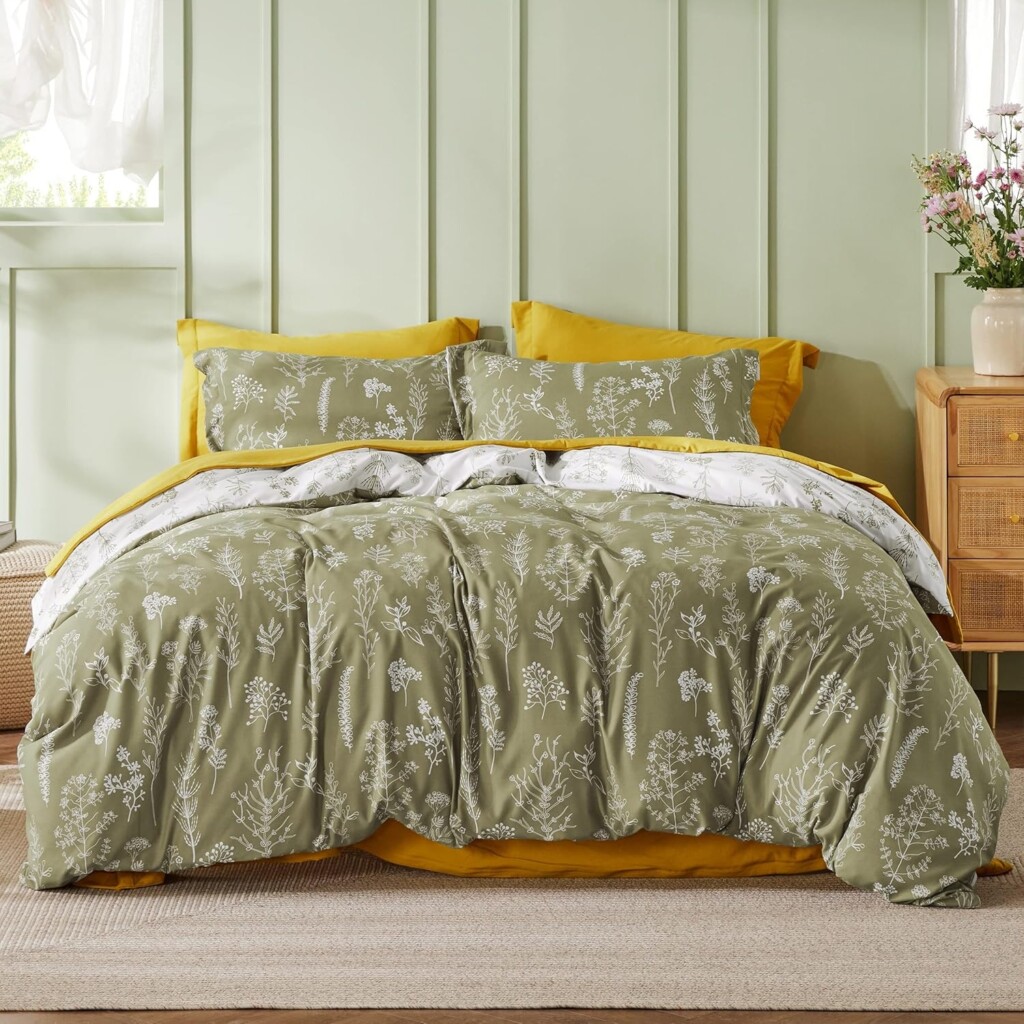 Amazon Bedsure California King Comforter Set Olive Green 