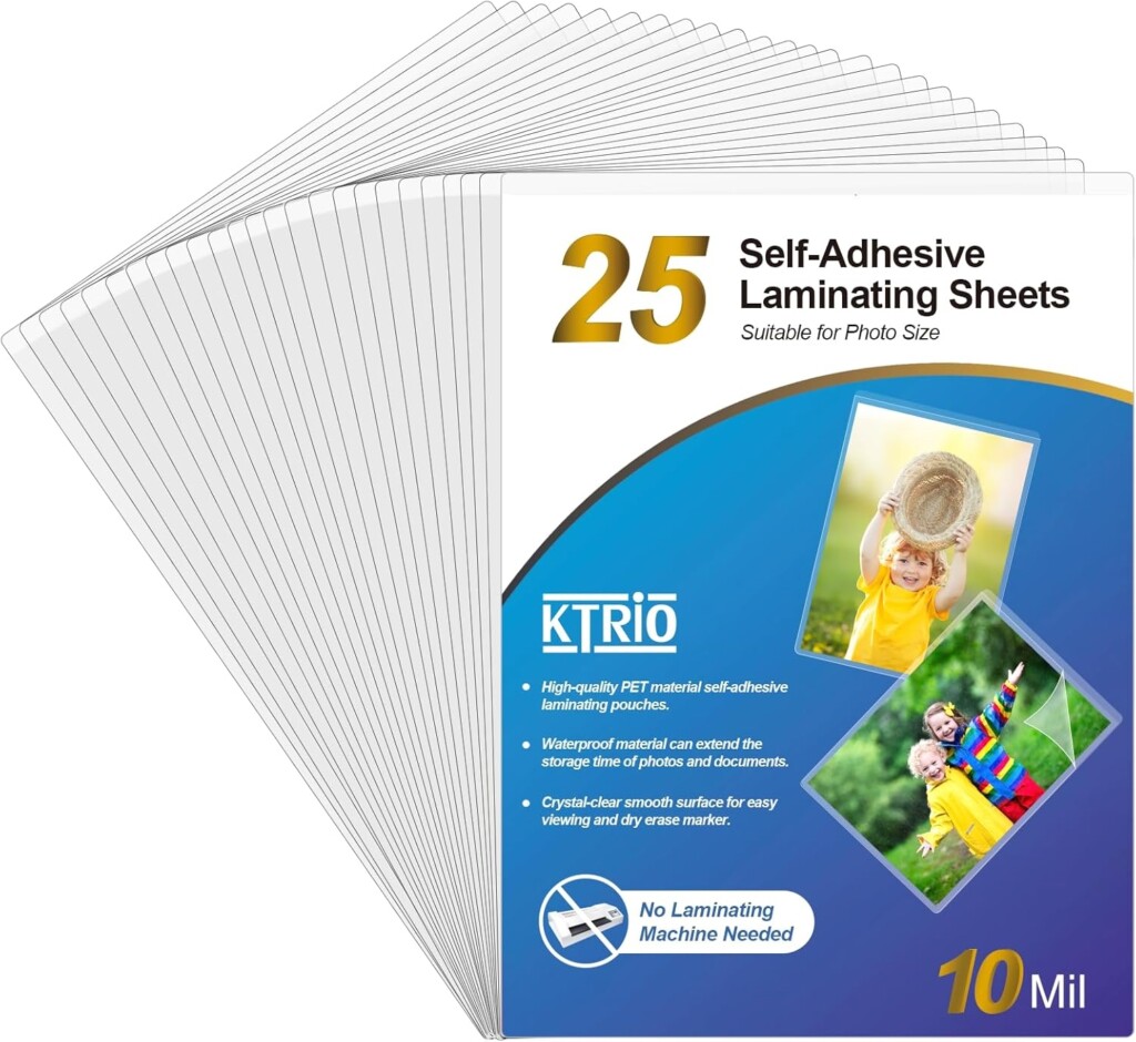 Amazon KTRIO Self Adhesive Laminating Sheets 4 5 X 6 5 Inches 25 