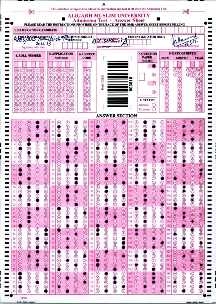 AMU M B B S B D S 2012 Admission Test Answer Key
