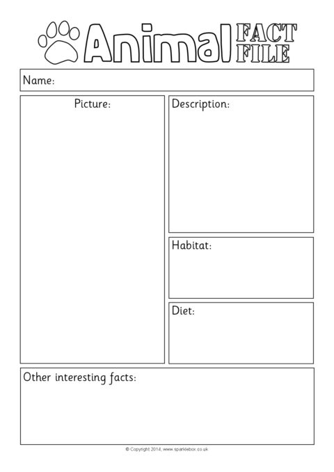 Animal Fact File Writing Frames SB10494 SparkleBox