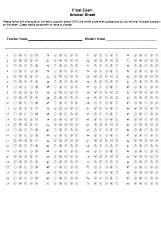 Answer Sheet Template 1 200