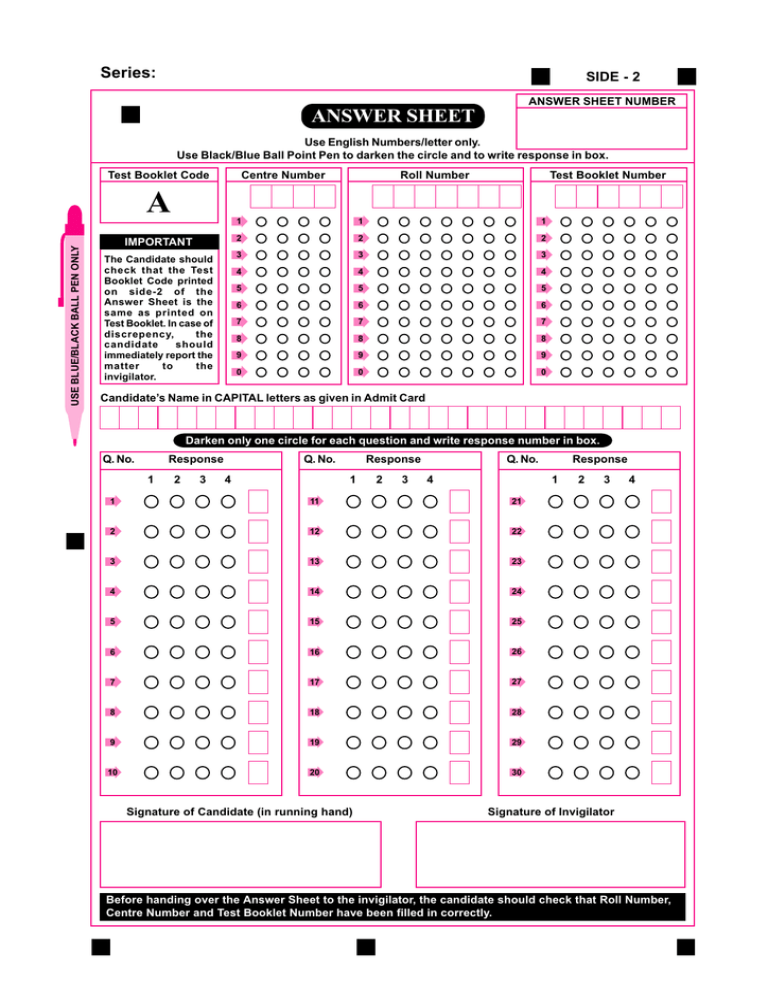 Answer Sheet