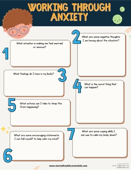 Anxiety Worksheet Kids Children Fillable PDF Therapy Worksheet School