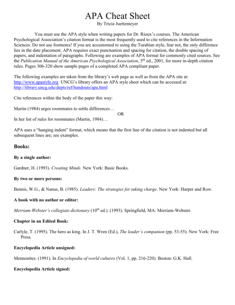 APA Cheat Sheet