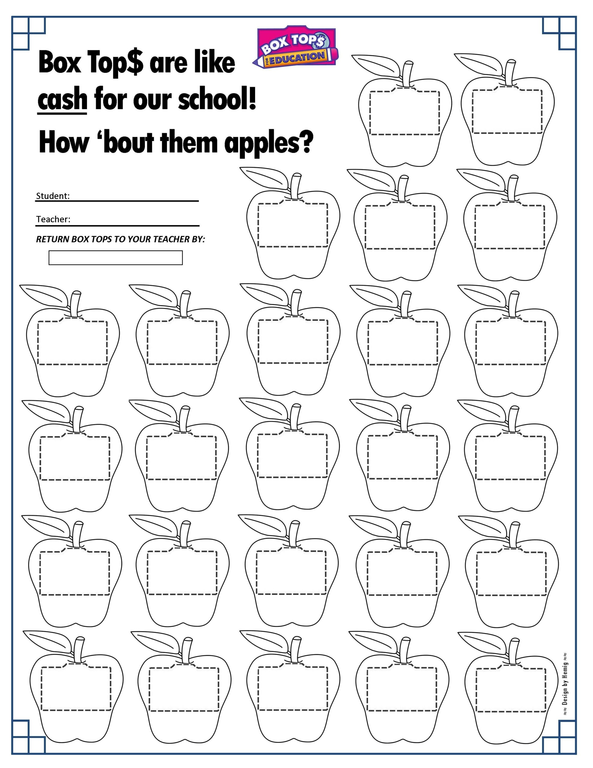 Apples Box Tops Collection Sheet 25ct Back To School boxtops