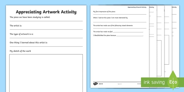 Appreciating Artwork Differentiated Worksheet Worksheet