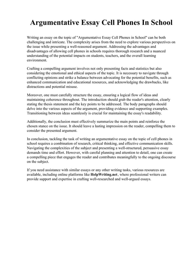 Argumentative Essay Cell Phones In School pdf
