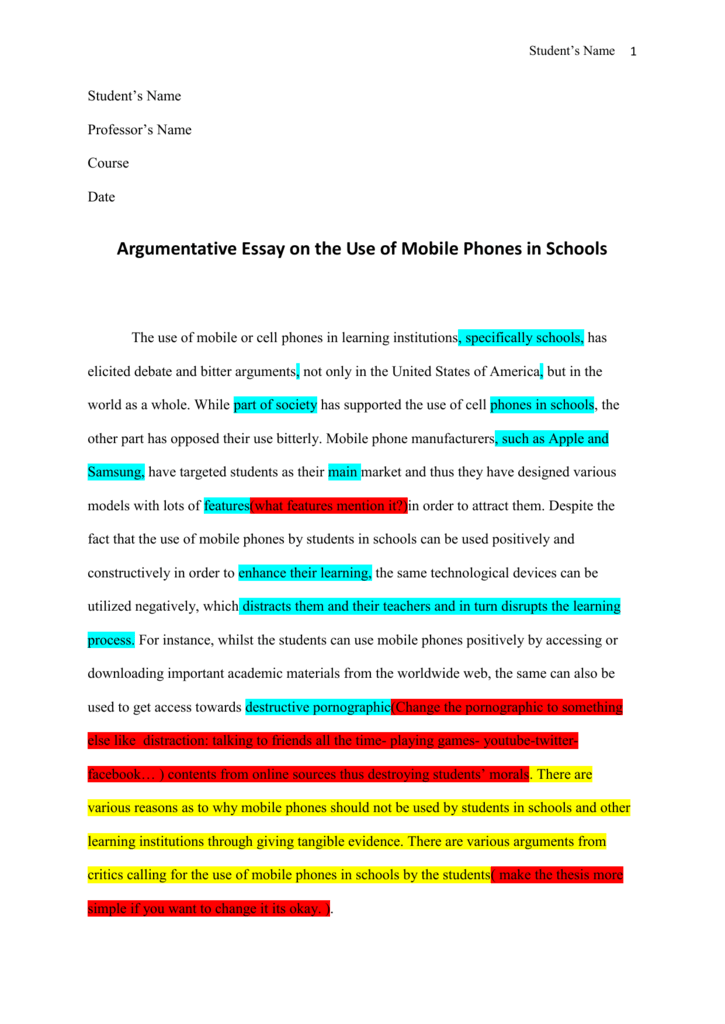 Argumentative Essay On The Use Of Mobile