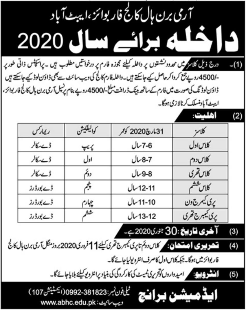 Army Burn Hall College For Boys Abbottabad Admission 2020 Result pk