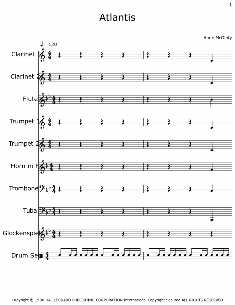 Atlantis Sheet Music For Clarinet Flute Trumpet Horn In F 