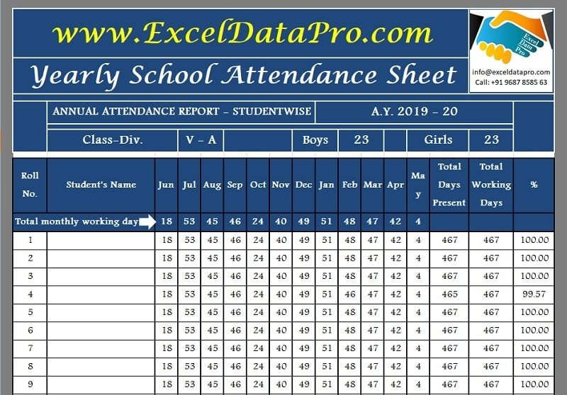 Attendance Sheet In Excel With Formula
