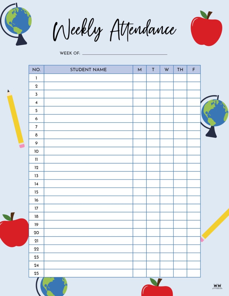 Attendance Sheets 52 FREE Printables Printabulls