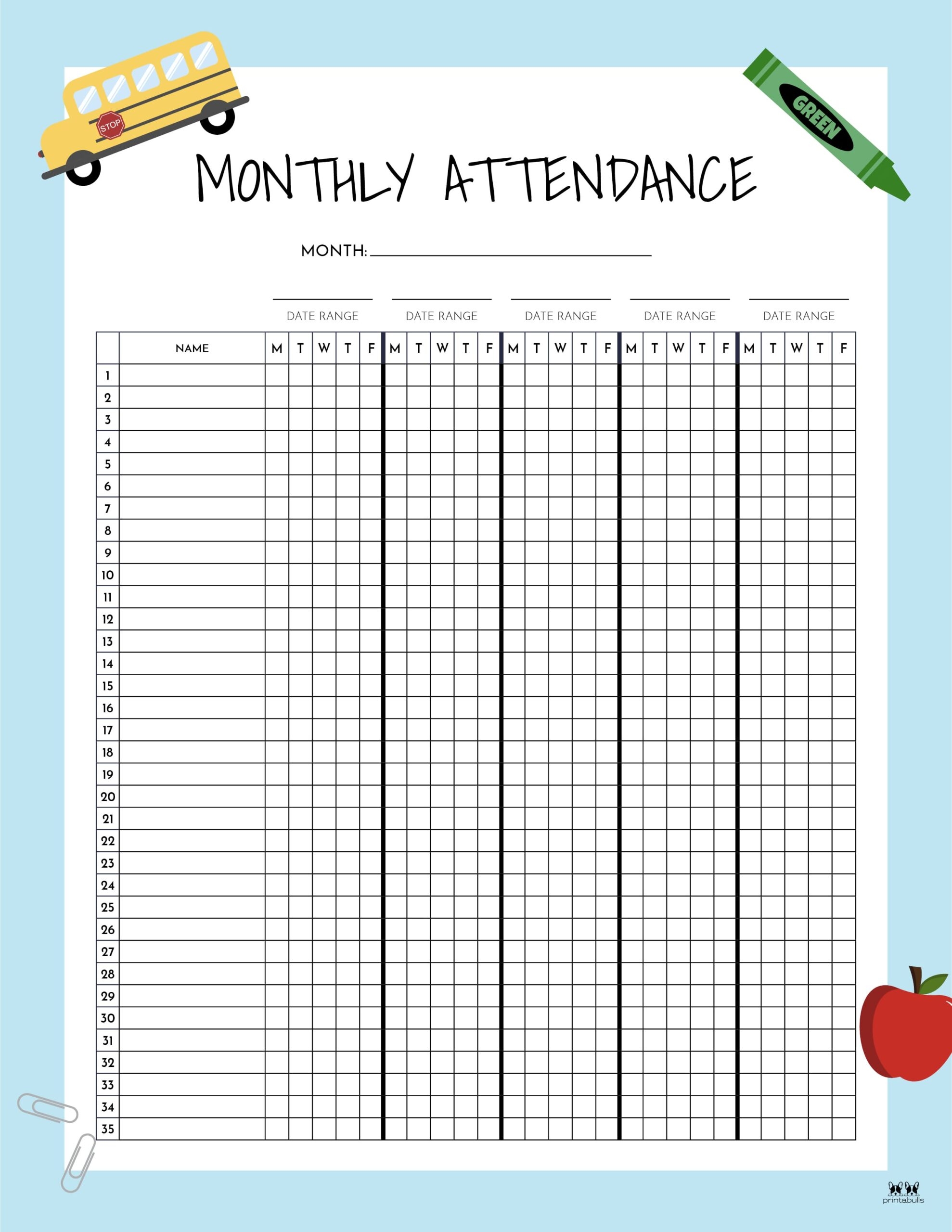 Attendance Sheets 52 FREE Printables Printabulls