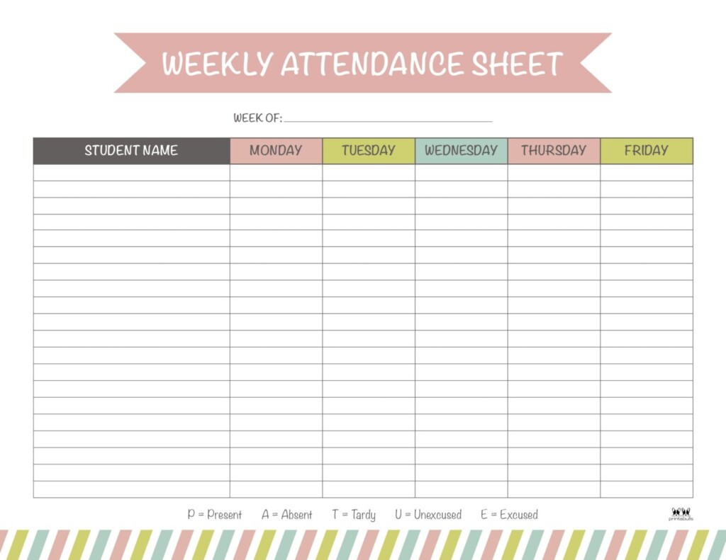 Attendance Sheets 52 FREE Printables Printabulls