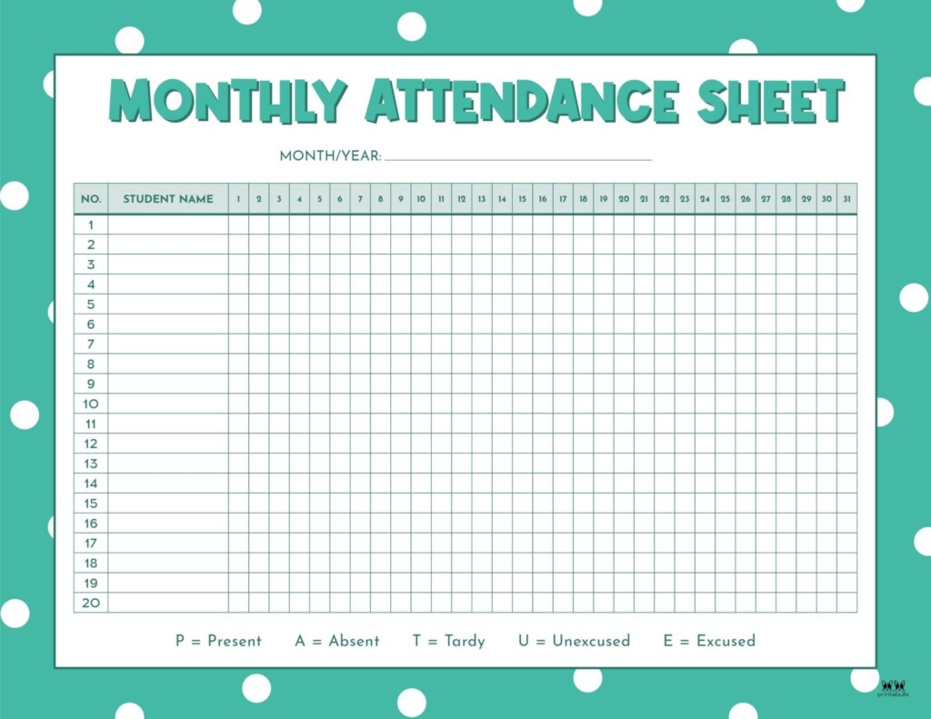 Attendance Sheets 52 FREE Printables Printabulls