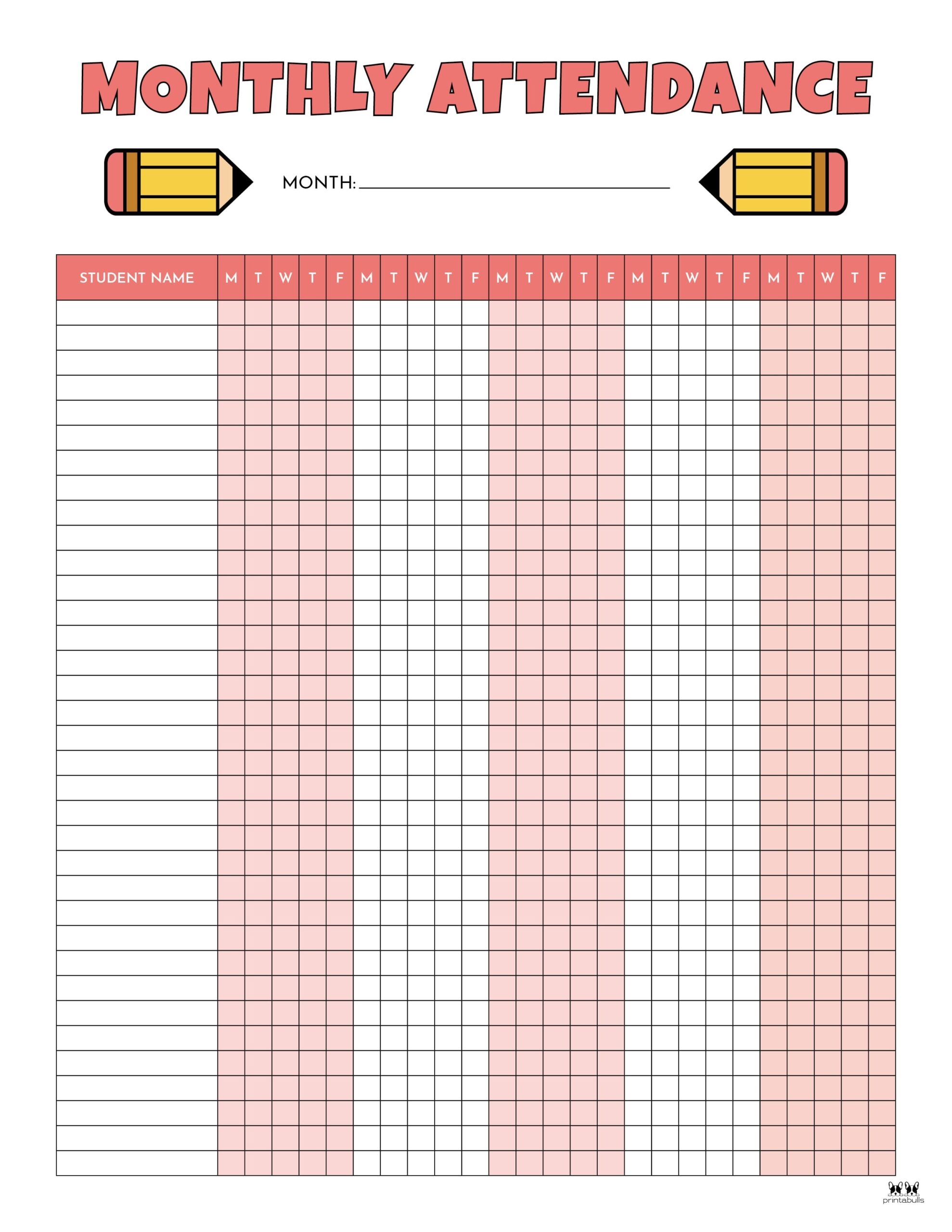 Attendance Sheets 52 FREE Printables Printabulls