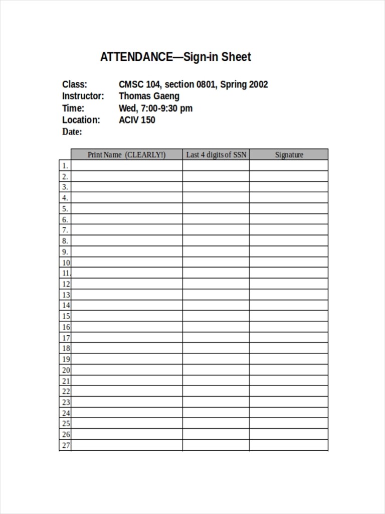 Attendance Sign In Sheet Sign In Sheet Template Sign In Sheet Good Riset