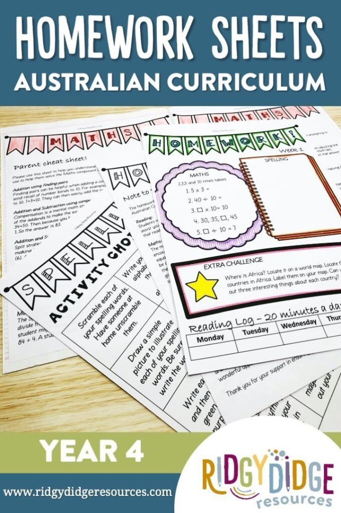 Australian Curriculum 8 4 Aligned Year 4 Homework Sheets Ridgy Didge 