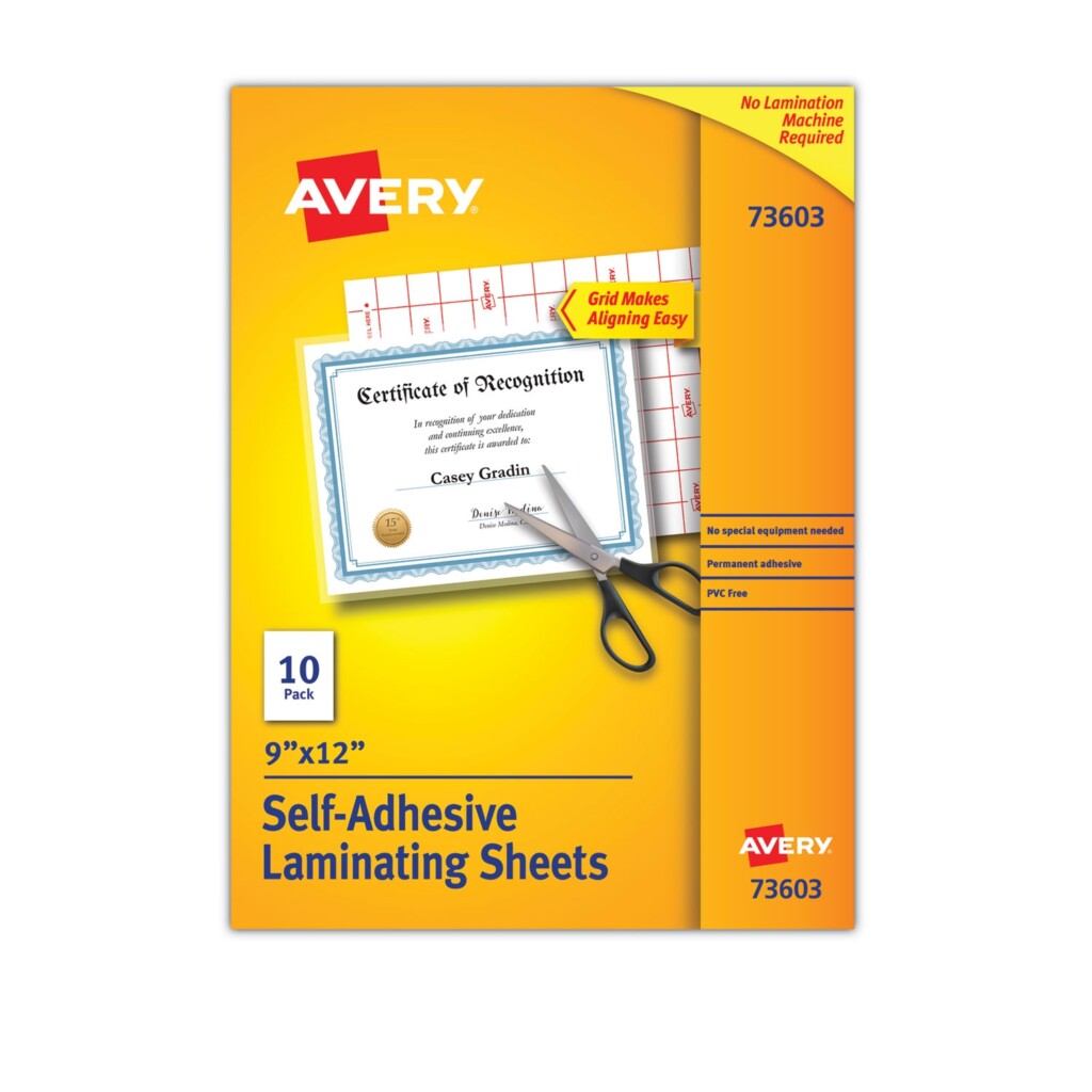 Avery Clear Self Adhesive Laminating Sheets 3 Mil 9 quot X 12 quot Matte 