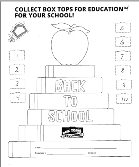 Back To School Box Tops Collection Sheet Box Tops School Boxes Box 