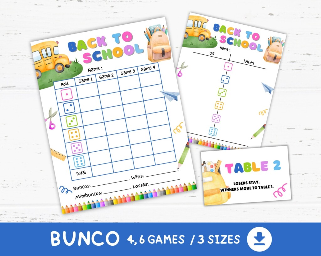 Back To School Bunco Score Cards Printable School Bunco Sheet Bunco 