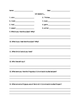 Back To School Getting To Know You Sheet By Fantabulous Fifth Grade