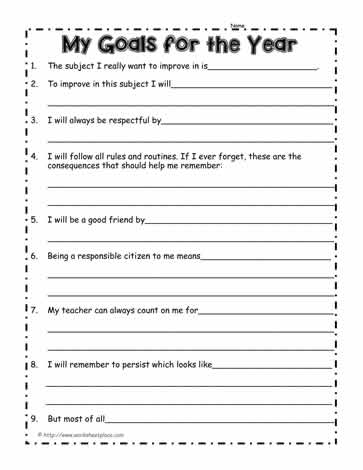 Back To School Goals Worksheets