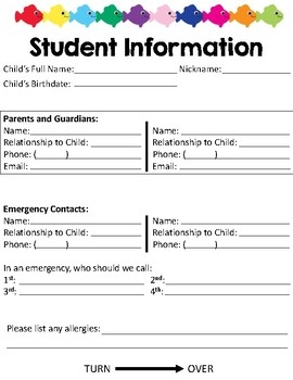 Back To School Information Sheet Parent Handout Ocean Theme TPT