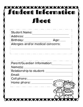Back To School Information Sheets By Fun N 39 Fabulous TPT