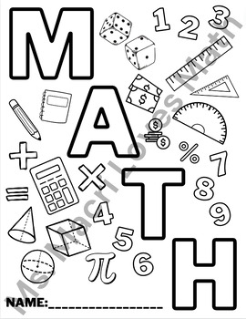 Back To School Math Coloring Sheet For Cover Page Of Binder Notebook Folder