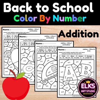 Back To School Math Coloring Sheets Addition Color By Number TPT
