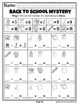 Back To School Mystery Math Worksheet 1st Grade Review 2nd Dollar Deal